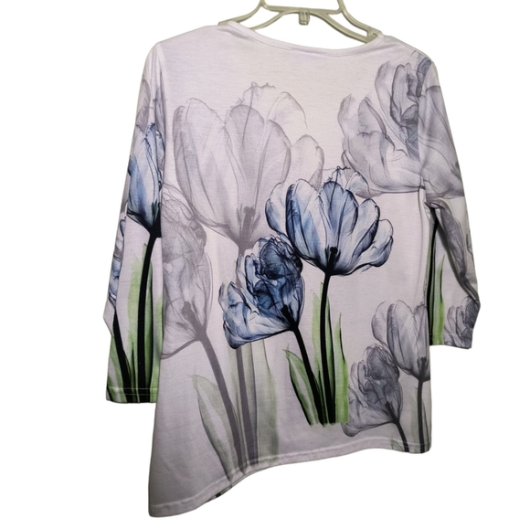 Serengeti White 3/4 sleeve floral print t-shirt top size M - Picture 5 of 13